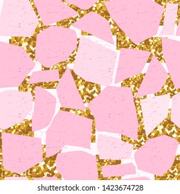 Pink and gold glitter giraffe skin seamless pattern. Fashion girlish print. Vector hand drawn illustration.