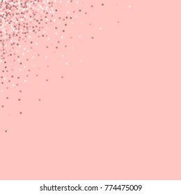 Pink gold glitter. Left right corner on pink background. Attractive vector illustration.