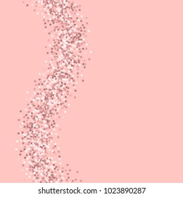 Pink gold glitter. Left wave on pink background. Symmetrical vector illustration.