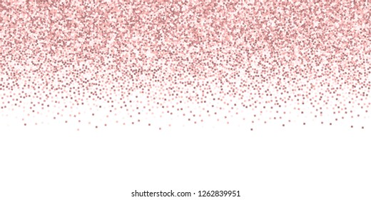 Pink gold glitter luxury sparkling confetti. Scattered small gold particles on white background. Breathtaking festive overlay template. Graceful vector illustration.
