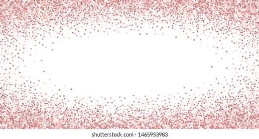 Pink gold glitter luxury sparkling confetti. Scattered small gold particles on white background. Extraordinary festive overlay template. Favorable vector illustration.