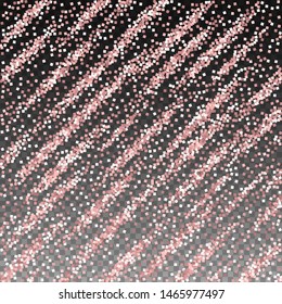 Pink gold glitter luxury sparkling confetti. Scattered small gold particles on transparent background. Alive festive overlay template. Wondrous vector illustration.