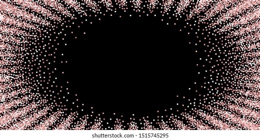 Pink gold glitter luxury sparkling confetti. Scattered small gold particles on black background. Extraordinary festive overlay template. Ravishing vector illustration.