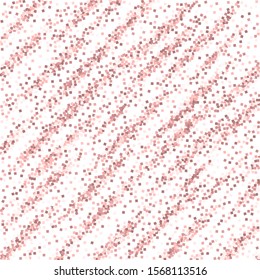 Pink gold glitter luxury sparkling confetti. Scattered small gold particles on white background. Alive festive overlay template. Worthy vector illustration.