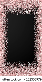 Pink gold glitter luxury sparkling confetti. Scattered small gold particles on black background. Enchanting festive overlay template. Stylish vector background.