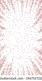 Pink gold glitter luxury sparkling confetti. Scattered small gold particles on white background. Divine festive overlay template. Pleasant vector background.
