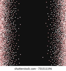 Pink gold glitter. Messy border on black background. Divine vector illustration.