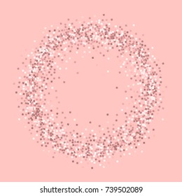 Pink gold glitter. Ring frame on pink background. Adorable vector illustration.
