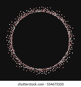 Pink gold glitter. Round shape with pink gold glitter on black background. Vector illustration.