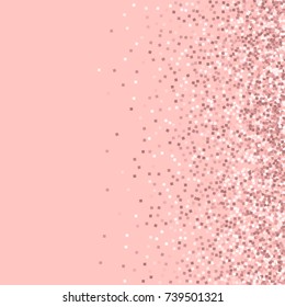 Pink gold glitter. Scatter right gradient on pink background. Bewitching vector illustration.