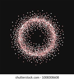 Pink gold glitter. Small circle frame on black background. Ravishing vector illustration.