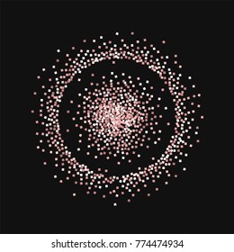 Pink gold glitter. Small double circle on black background. Sublime vector illustration.