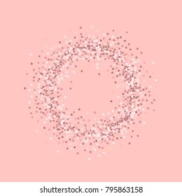 Pink gold glitter. Small ring frame on pink background. Delicate vector illustration.