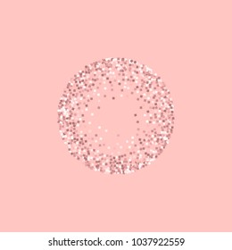 Pink gold glitter. Small round frame on pink background. Astonishing vector illustration.