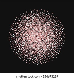 Pink gold glitter. Sphere with pink gold glitter on black background. Vector illustration.