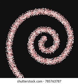 Pink gold glitter. Spiral on black background. Graceful vector illustration.