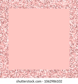 Pink gold glitter. Square scattered border on pink background. Pleasing vector illustration.