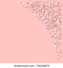 Pink gold glitter. Top right corner on pink background. Outstanding vector illustration.
