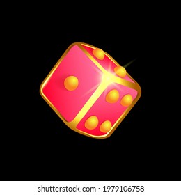 Pink and gold glowing dice on black background 