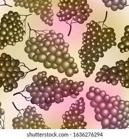 Pink gold grape branches vector seamless pattern. Wine fruit, grape vine stylized textile print design. Fresh juicy vegetarian organic food. Summer fluit pattern. 