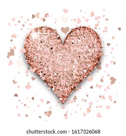 Pink Gold heart of glitter light effect. Confetti particles isolated on white background. Vector illustration.