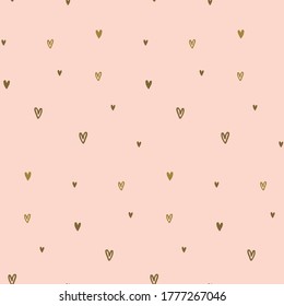 Pink gold heart seamless pattern for Valentines Day gift wrapping. Pastel blush repeat design for baby or toddler girl clothes, textile print, nursery wallpaper.