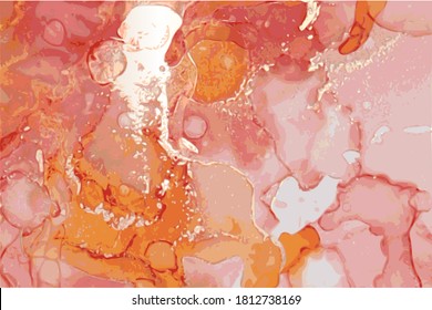 Fondo abstracto de mármol rosa y dorado. Técnica oriental de tinta de alcohol. Arte vectorial, pintura de flujo en colores naturales con brillo. Plantilla para banner, afiche, invitación.