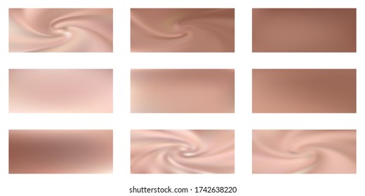 Colección vectorial de gradientes de malla dorada rosa. Papel rosa dorado lámina rosa brillante fondo borroso conjunto. La textura de seda metálica rosa gradientes de oro diseño gráfico abstracto para web, anuncios de venta. Señales brillantes.
