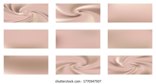 Colección vectorial de gradientes de malla dorada rosa. Papel rosa dorado lámina rosa brillante fondo borroso conjunto. La textura de seda metálica rosa gradientes de oro diseño gráfico abstracto para web, anuncios de venta. Señales brillantes.