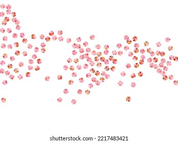 Pink gold paillettes confetti placer vector illustration. Birthday anniversary greeting card background. Delicate shining tinsel elements holiday decoration. Birthday celebration confetti.