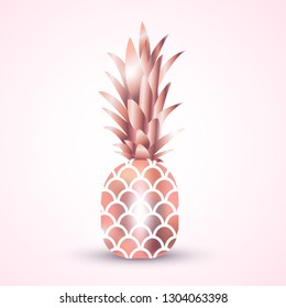 Pink gold pinepple on white backgroung vector illustration 