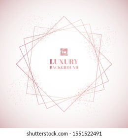 Pink gold rhombus frame with glitter particles on rose gold color background. Luxury style. You can use for wedding card, banner web, invitation, brochure, poster, etc. Vector illustration