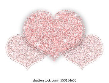 Pink Gold Shining Glitter Heart for a Valentine Day on White Background. Can be used for Love Letter, Card, Valentine's day Celebration, design, etc.