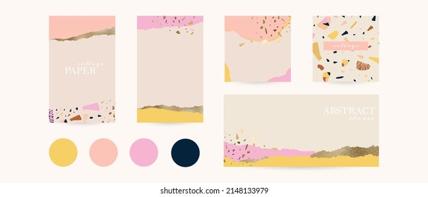 Pink And Gold Spring Summer Background. For Instagram Social Media Story Post, Facebook Cover. Abstract Template For Woman Beauty, Jewelry, Make Up, Wedding. Luxury Colorful Fun Vector Layout Mockup