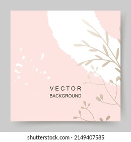 Pink gold square abstract background. Minimal floral elements and texture. Editable vector template for card, banner,  invitation, social media post, poster, mobile apps, web ads