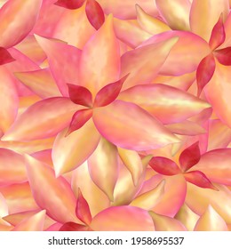 Pink gold tropical leaves. Seamless pattern graphic design with amazing plant. Fashion, interior, wrapping, packaging suitable. Realistic tropical leaves growing upwards.