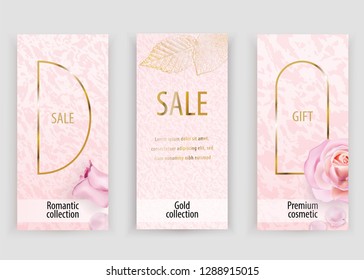 Pink gold vector marble background for wedding, cosmetic, 8 march, parfume shops