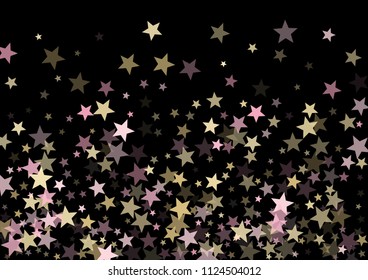 Pink gold vector star background. Gold falling sparkle pattern on black. Christmas, New Year, Birthday party festive holiday rose gold flying and falling stars background, metallic glitter design.