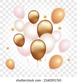 Pink, gold and white balloons, background for greetings, banner or festival, delicate colors, realistic vector