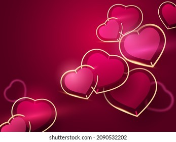 Pink And Golden Double Hearts Decorated Background.