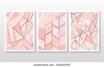 pink golden geomtrical marble texture background vector