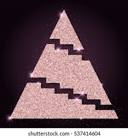 Pink golden glitter elegant christmas tree. Luxurious christmas design element, vector illustration.