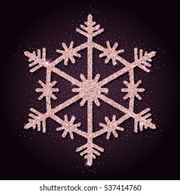 Pink golden glitter exquisite snowflake. Luxurious christmas design element, vector illustration.