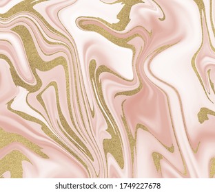 Pink with golden glitter liquid ink painting abstract pattern.