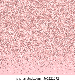 Pink golden glitter made of hearts. Top gradient on pale_pink valentine background. Vector illustration.