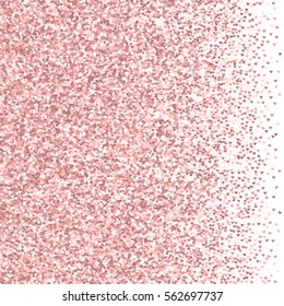 Pink golden glitter made of hearts. Left gradient on white valentine background. Vector illustration.