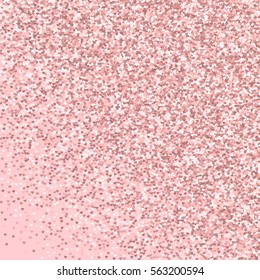 Pink golden glitter made of hearts. Random gradient scatter on pale_pink valentine background. Vector illustration.