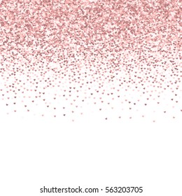 Pink golden glitter made of hearts. Scatter top gradient on white valentine background. Vector illustration.