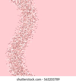 Pink golden glitter made of hearts. Left wave on pale_pink valentine background. Vector illustration.
