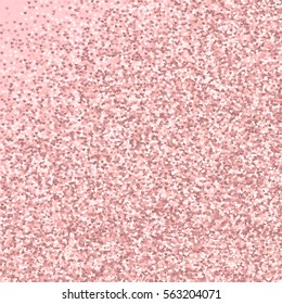 Pink golden glitter made of hearts. Abstract random scatter on pale_pink valentine background. Vector illustration.